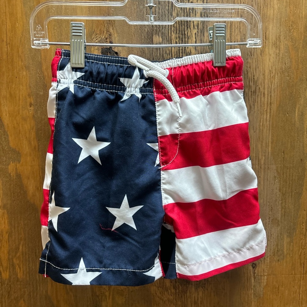 Patriotic Kids Swim Trunks with Stars and Stripes